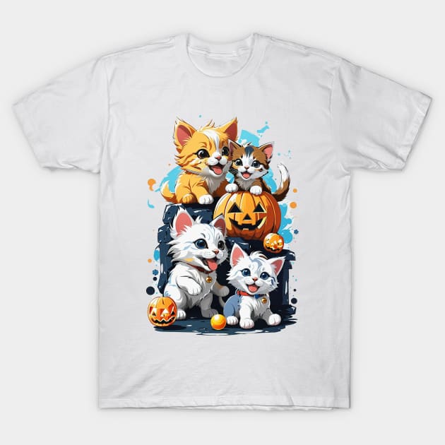 Kawaii Kittens And Dogs Playing T-Shirt by AySelin